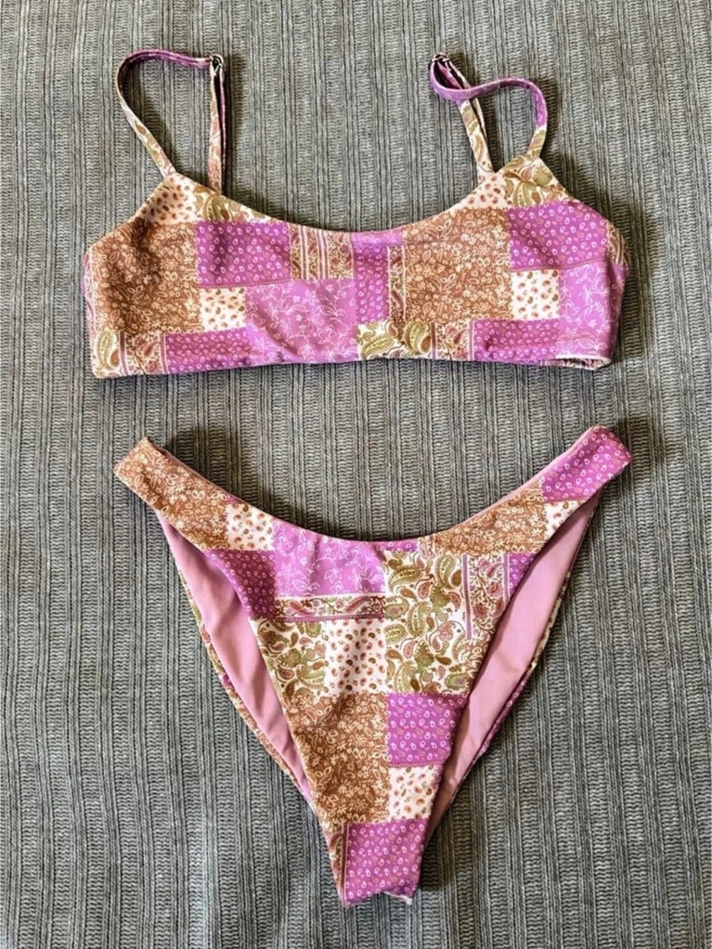 elysian swim Paisley Bikini Set in Pink & Brown Size Small Like New